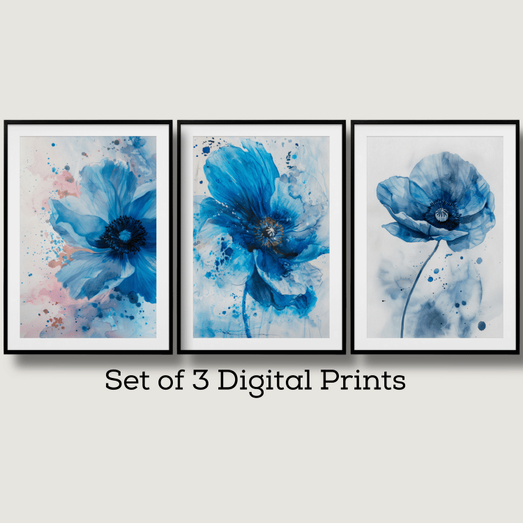 Blue Watercolor Flower Digital Art Set