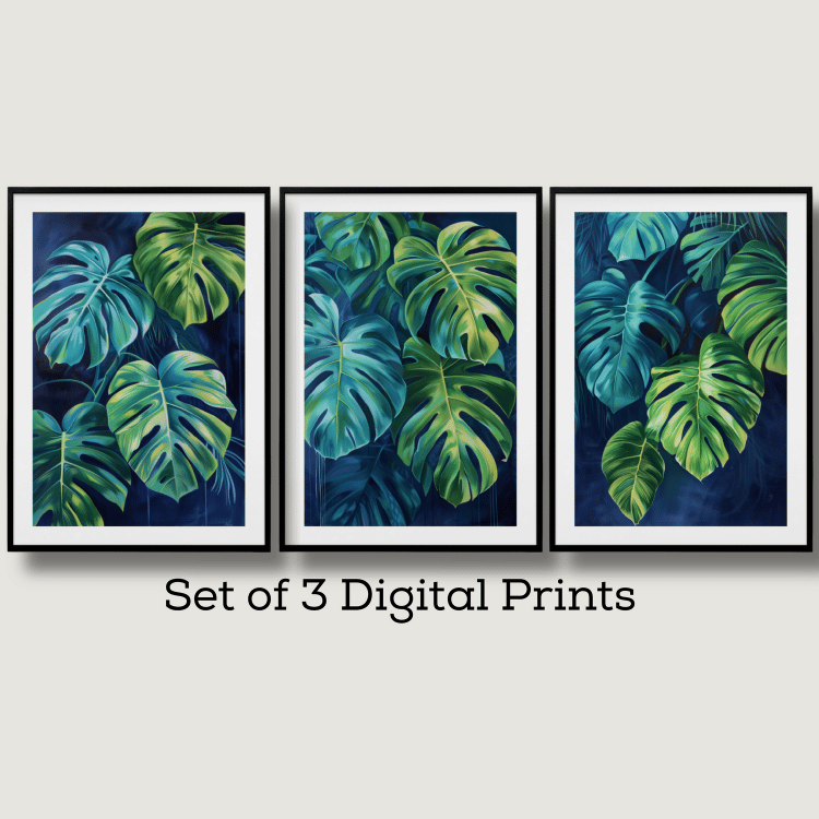 Tropical Blue Monstera Leaf Digital Art Set