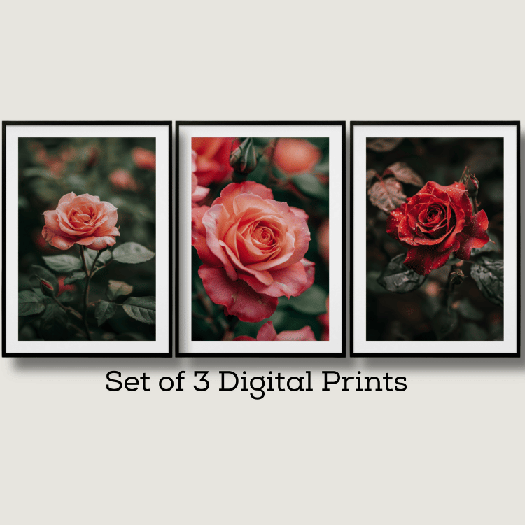 Blushing Rose Garden Digital Art Set