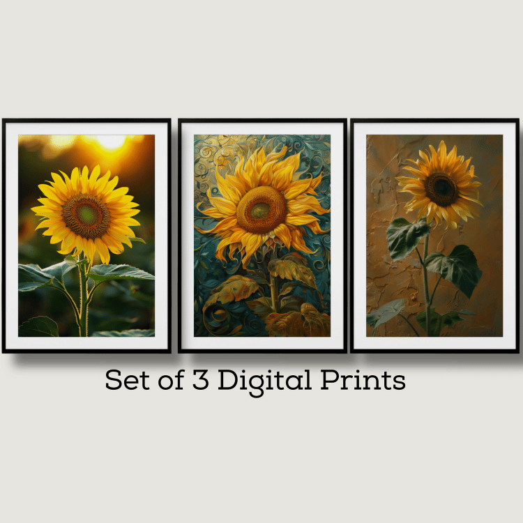 Golden Sunflower Trio Digital Art Set