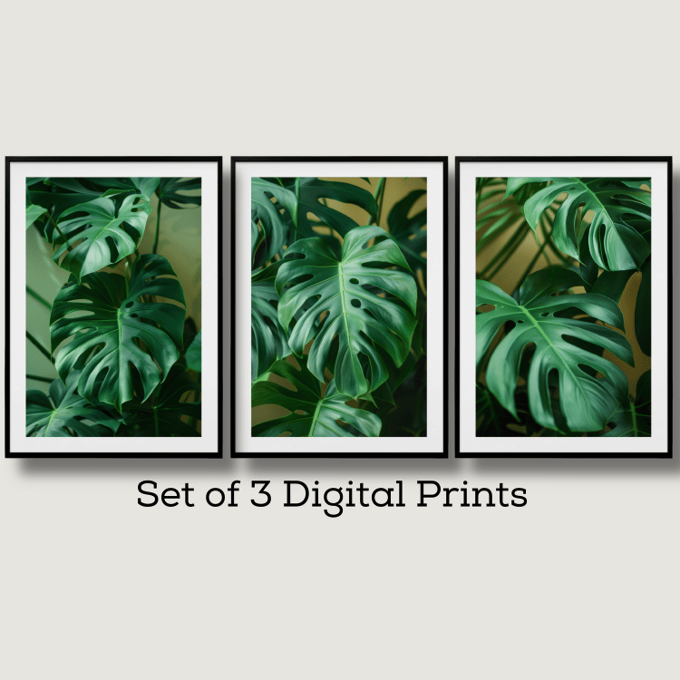 Lush Green Monstera Leaf Digital Art Set