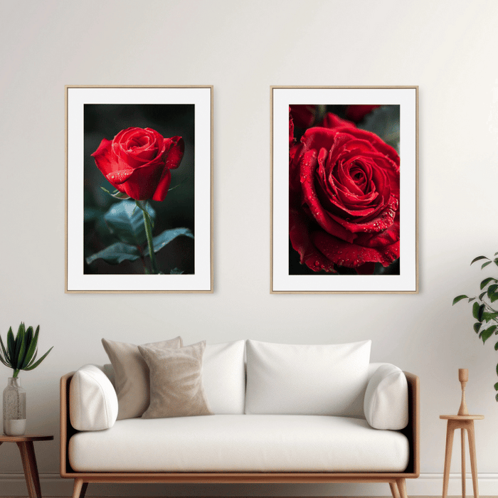 Dew-Kissed Red Rose Digital Art Set – Bloom Nature Prints