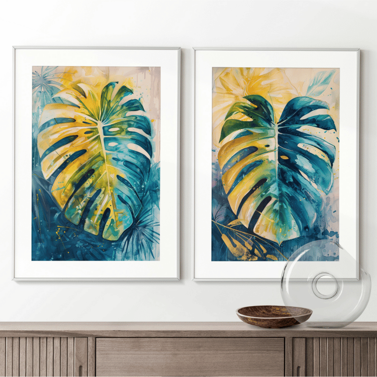 Abstract Tropical Monstera Leaf Digital Art Set