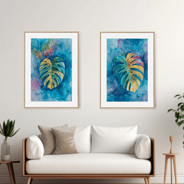 Vibrant Monstera Leaf Digital Art Set