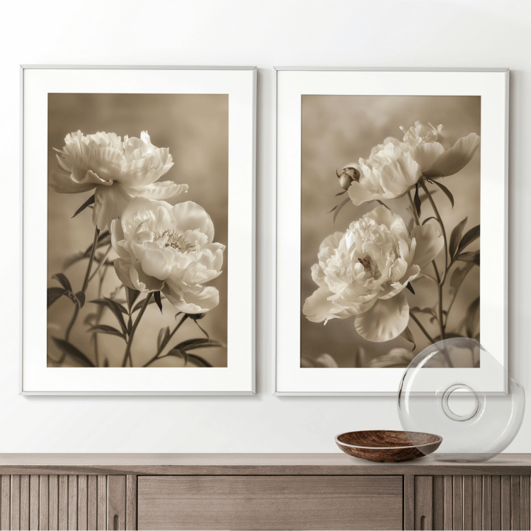 Sepia Peony Digital Art Set