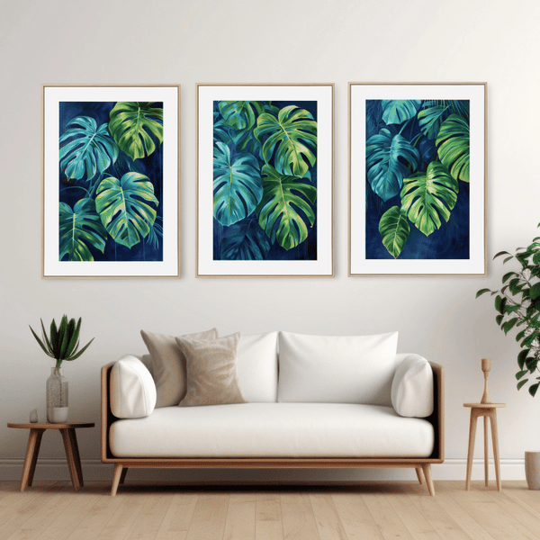 Tropical Blue Monstera Leaf Digital Art Set