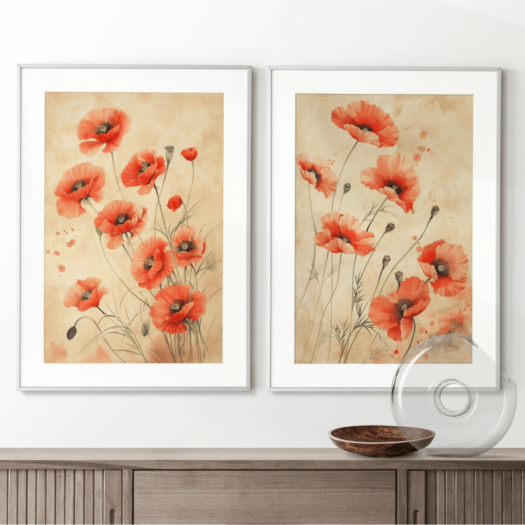 Delicate Watercolor Poppy Digital Art Set