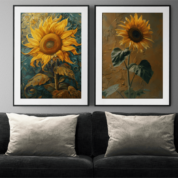 Golden Sunflower Trio Digital Art Set