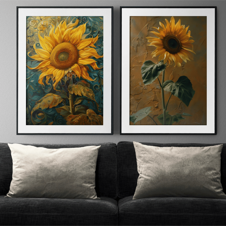 Golden Sunflower Trio Digital Art Set