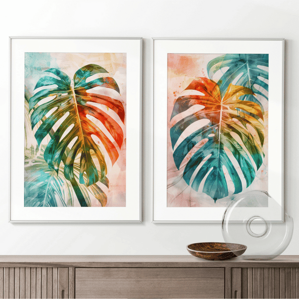 Colorful Monstera Leaf Digital Art Set