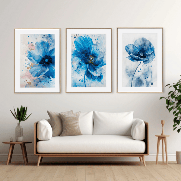 Blue Watercolor Flower Digital Art Set