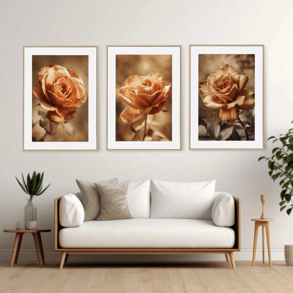 Golden Sepia Rose Digital Art Set