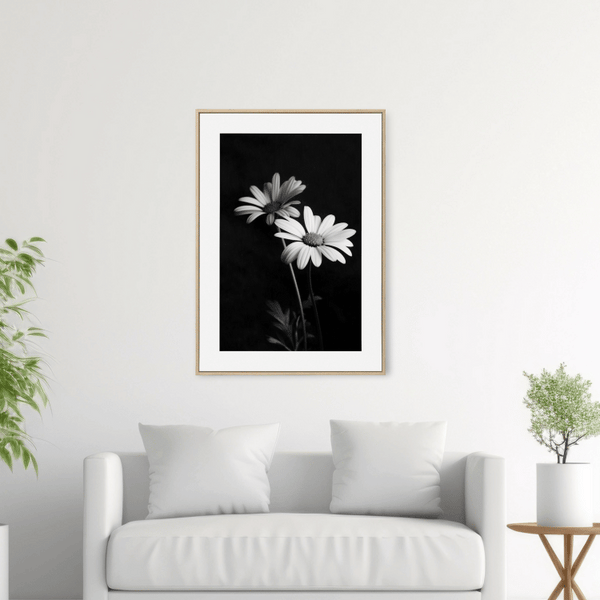 Black and White Daisy Digital Art Print