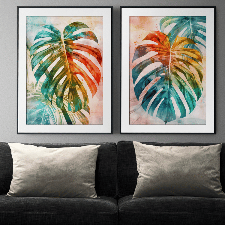 Colorful Monstera Leaf Digital Art Set