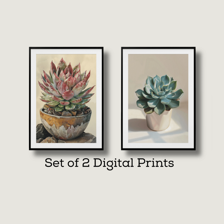 Charming Succulent Potted Plant Art Set