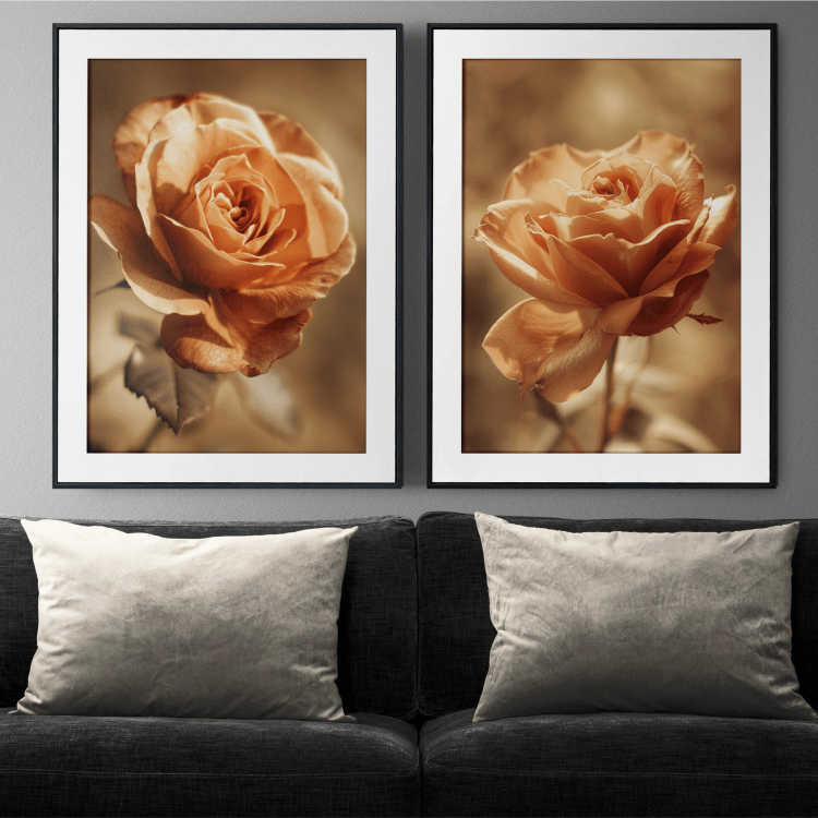 Golden Sepia Rose Digital Art Set