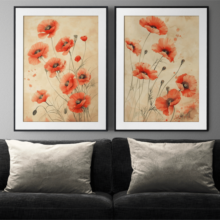 Delicate Watercolor Poppy Digital Art Set