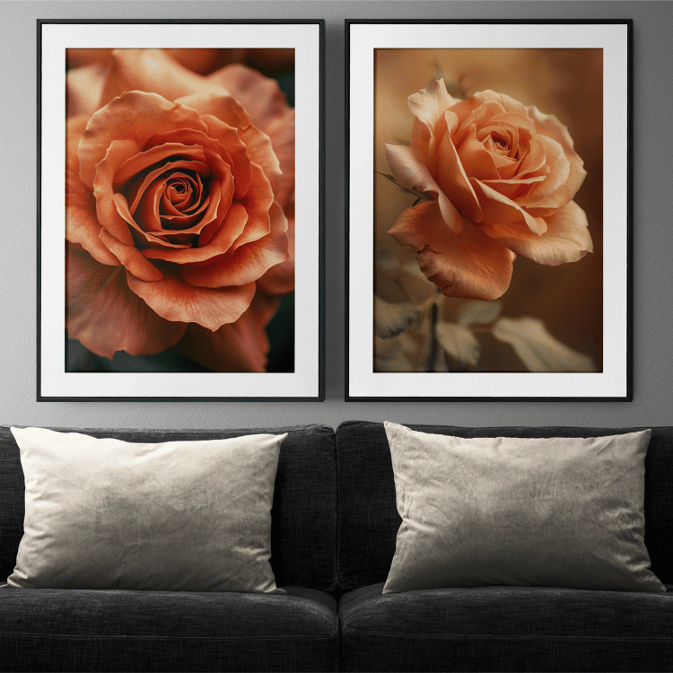 Rustic Orange Rose Digital Art Set