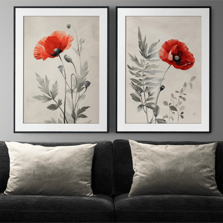 Vibrant Red Poppy Digital Art Set