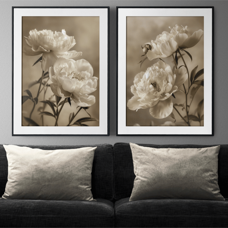 Sepia Peony Digital Art Set