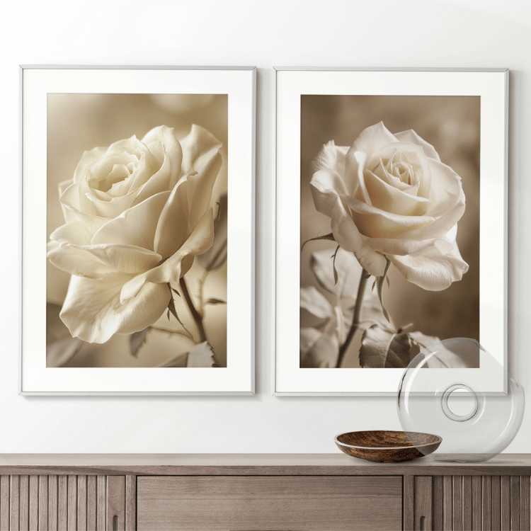 Vintage Sepia Rose Digital Art Set