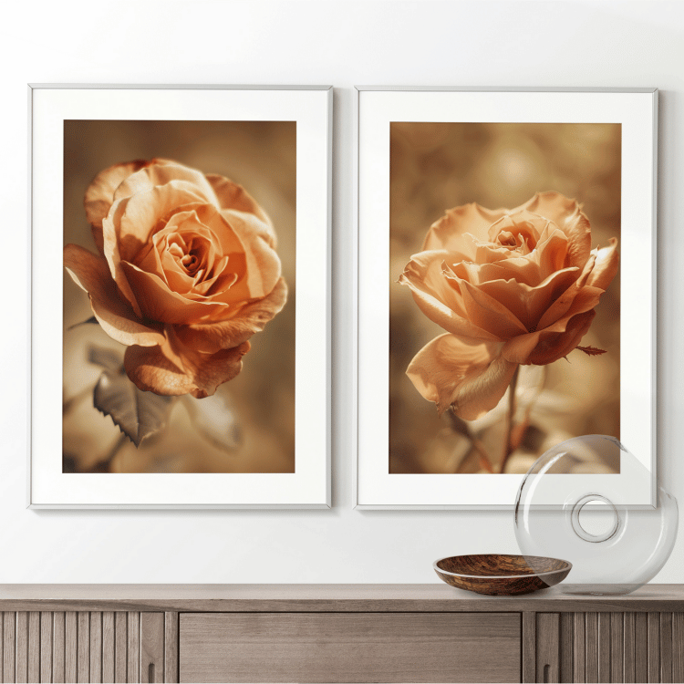 Golden Sepia Rose Digital Art Set