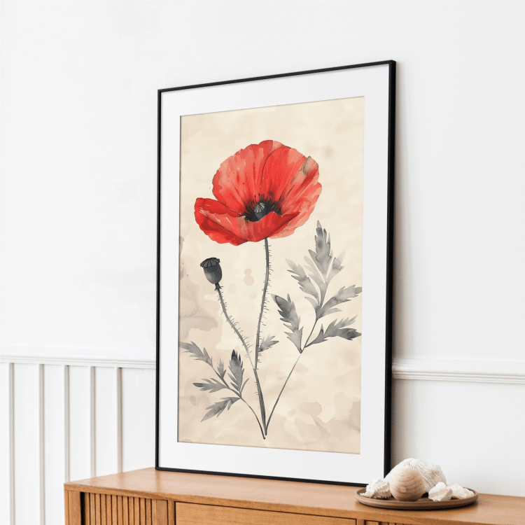 Vibrant Red Poppy Digital Art Set