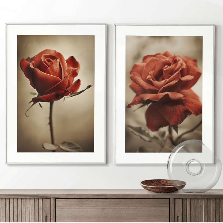 Antique Red Rose Digital Art Set