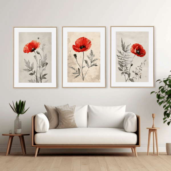 Vibrant Red Poppy Digital Art Set