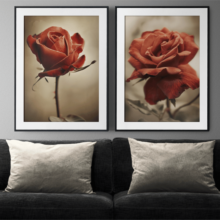 Antique Red Rose Digital Art Set