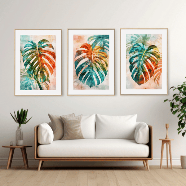 Colorful Monstera Leaf Digital Art Set