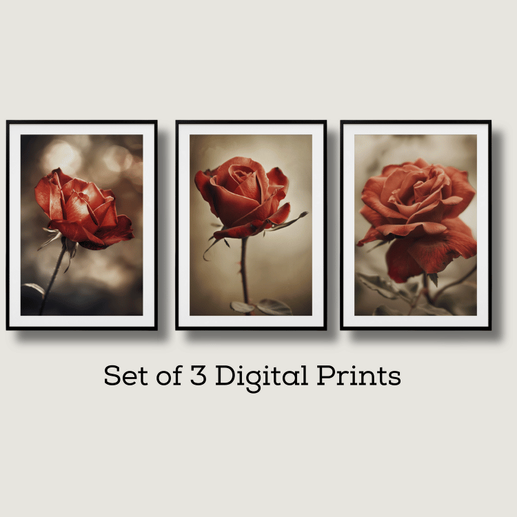 Antique Red Rose Digital Art Set