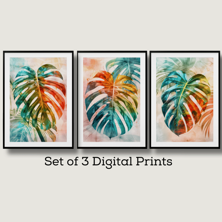 Colorful Monstera Leaf Digital Art Set