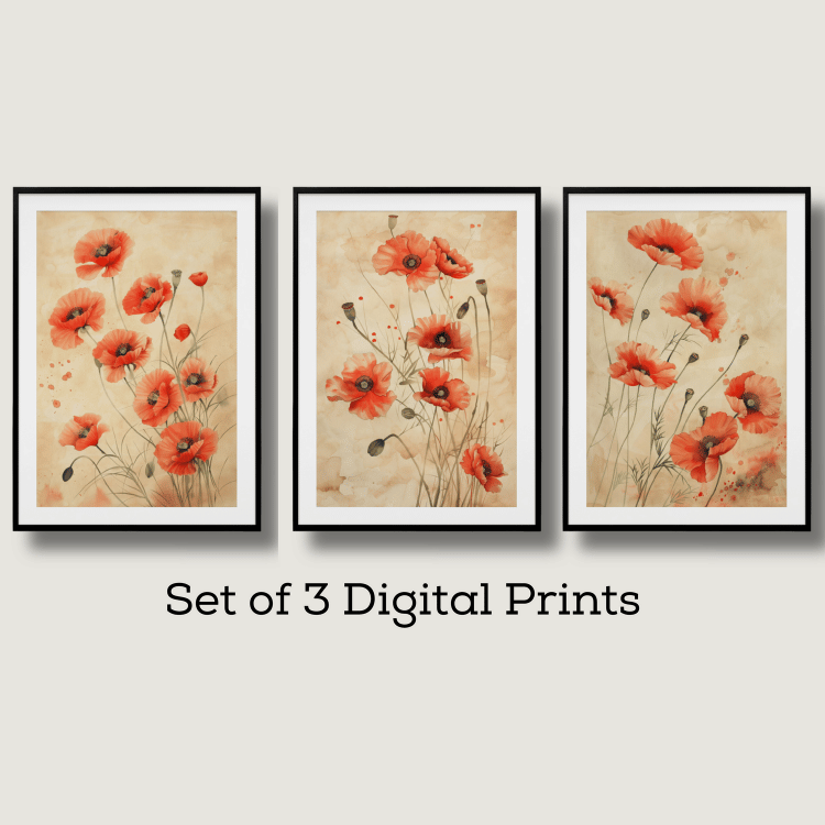 Delicate Watercolor Poppy Digital Art Set