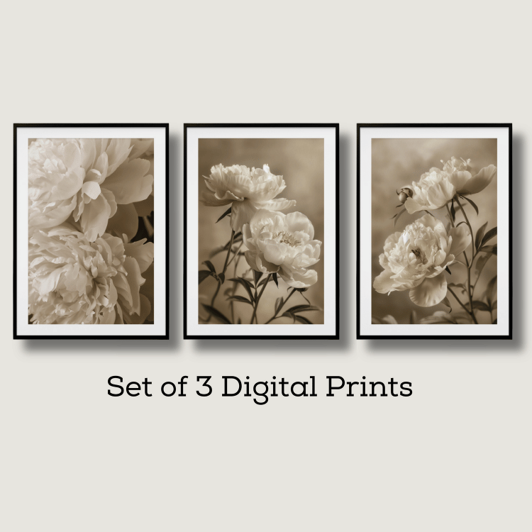 Sepia Peony Digital Art Set