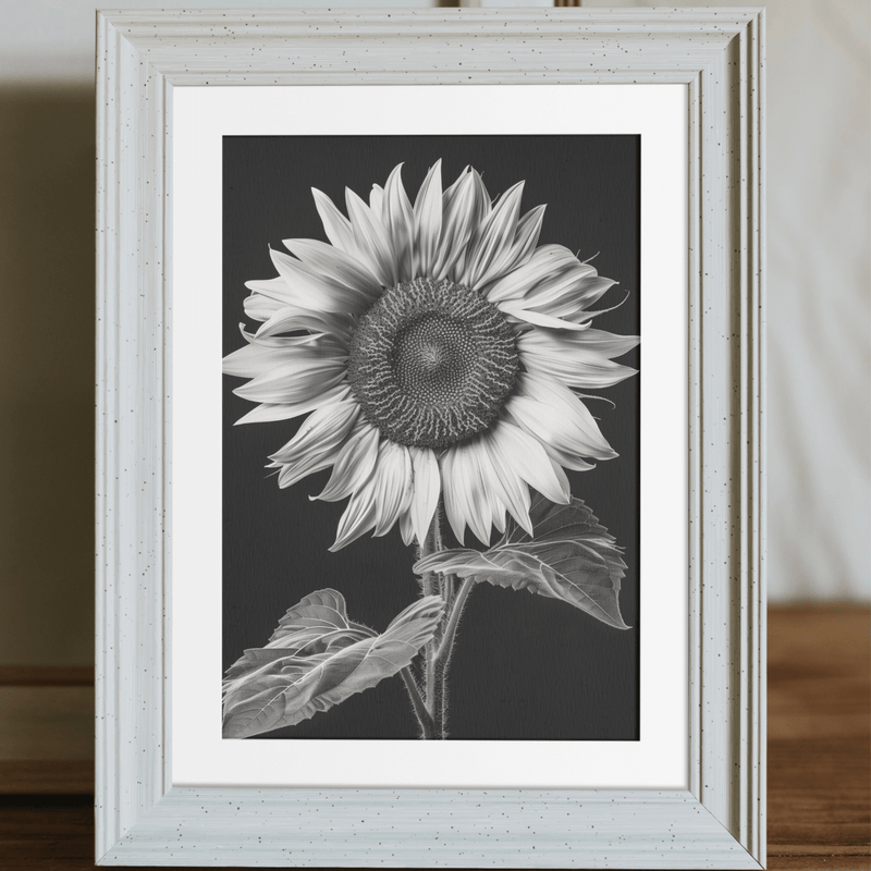 Black and White Sunflower Digital Art Set